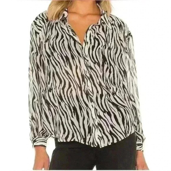 Free people Ciara zebra button down shirt blouse sz XS EXTRA SMALL - Picture 2 of 9